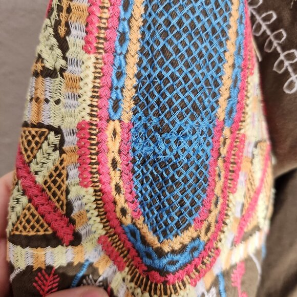 JCL Olive Green Embroidered Jacket S/M Boho Embroidery - Picture 4 of 16